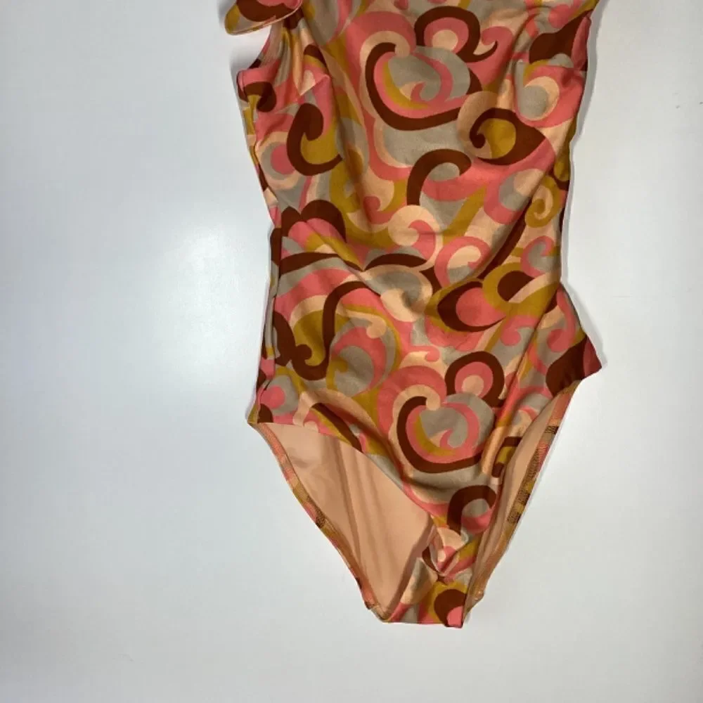 Zimmermann Mae Orange Swirl Print One-Shoulder Buckle Swimsuit NWT Size‎ 4